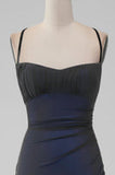 Sheath Spaghetti Straps Floor Length Black Red Bridesmaid Dress