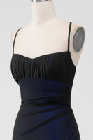 Sheath Spaghetti Straps Floor Length Black Red Bridesmaid Dress