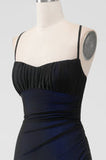 Sheath Spaghetti Straps Floor Length Black Red Bridesmaid Dress