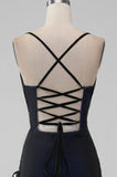 Sheath Spaghetti Straps Floor Length Black Red Bridesmaid Dress
