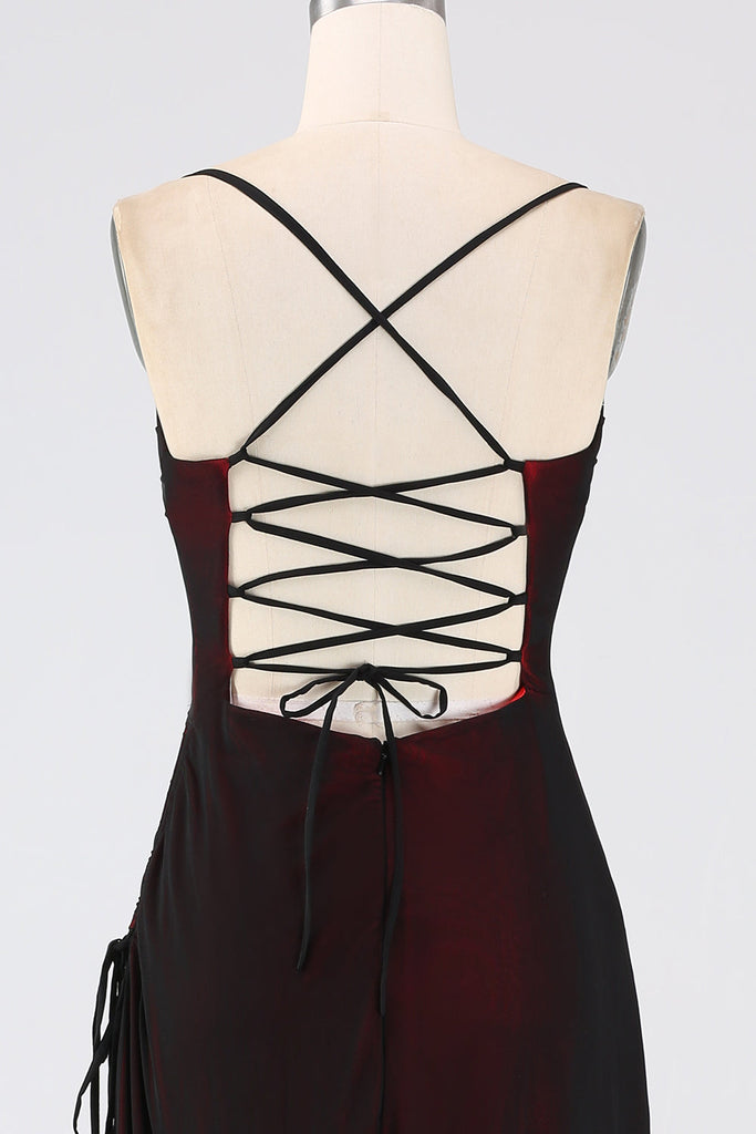 Sheath Spaghetti Straps Black Red Prom Dress Floor Length Bridesmaid Dress main image 0