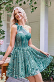 Green One Shoulder Tulle Beaded Short Homecoming Dress