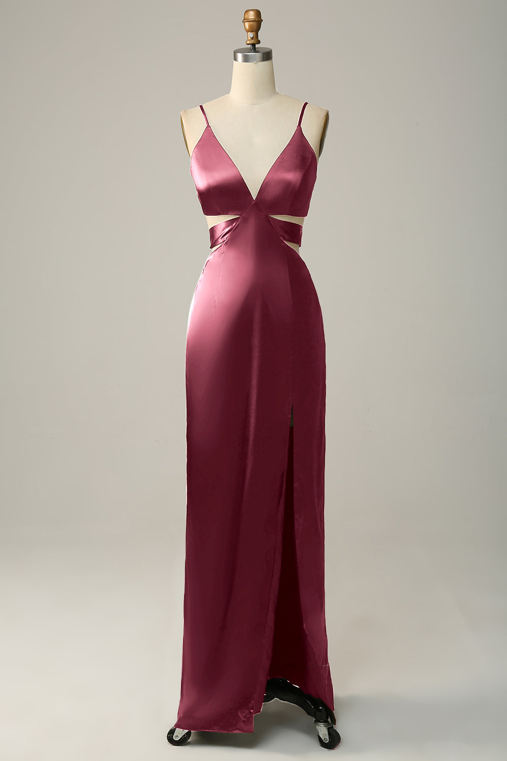 Spaghetti Straps Eucalyptus V neck Bridesmaid Dress