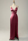 Spaghetti Straps Eucalyptus V neck Bridesmaid Dress