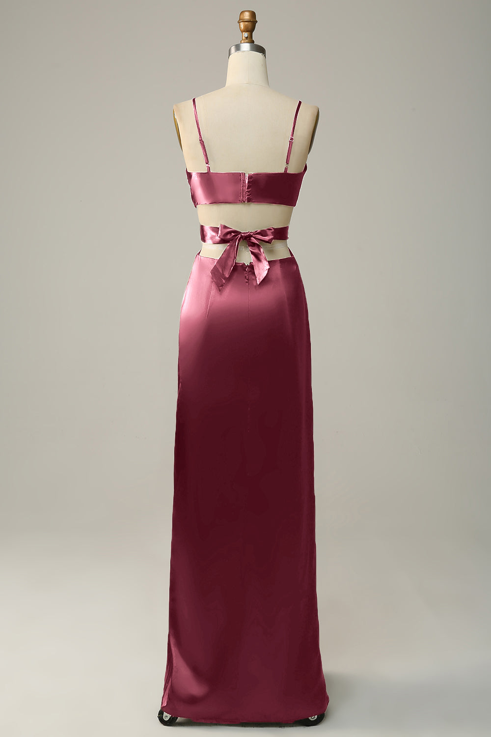 Spaghetti Straps Eucalyptus V neck Bridesmaid Dress