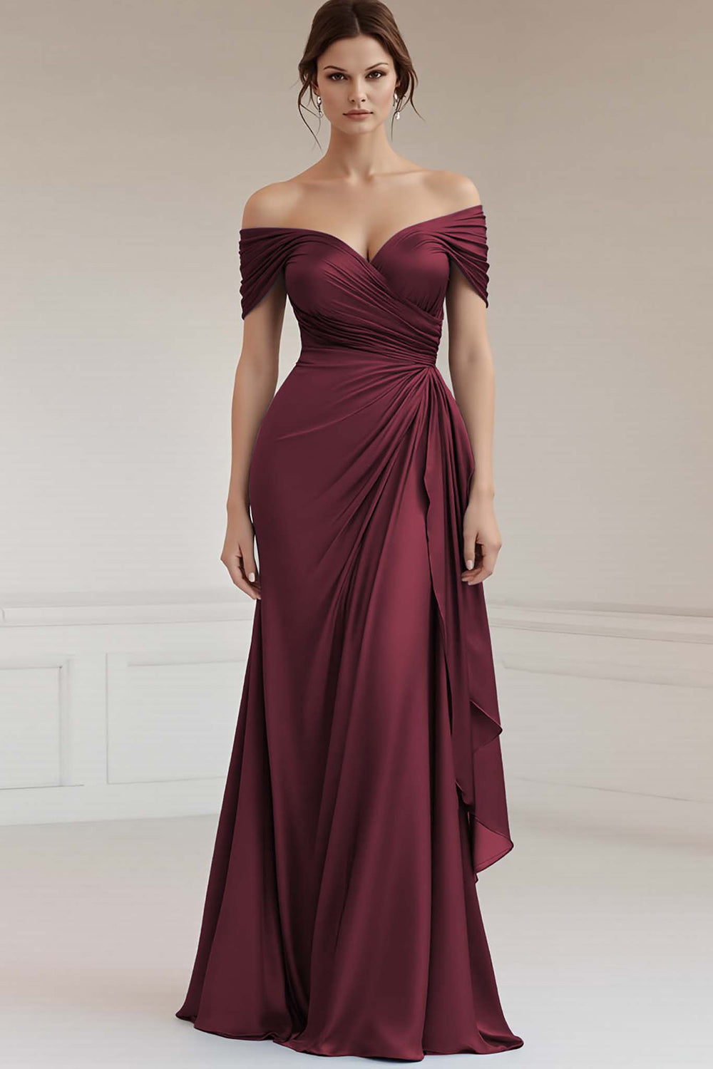 Grey Blue Satin Off the Shoulder Sheath Long Formal Dress