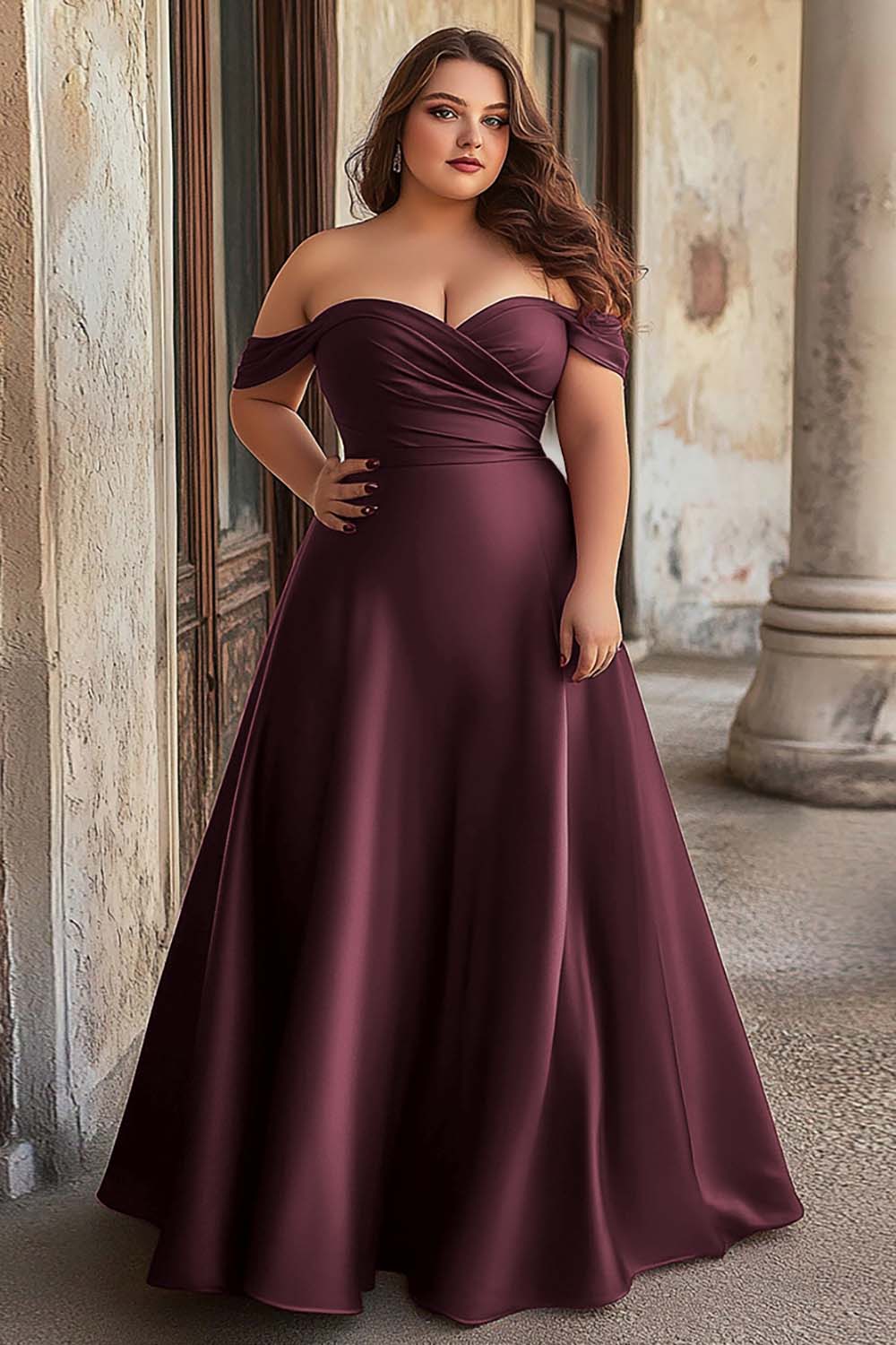 Dusty Blue Off the Shoulder Satin A Line Long Prom Dress