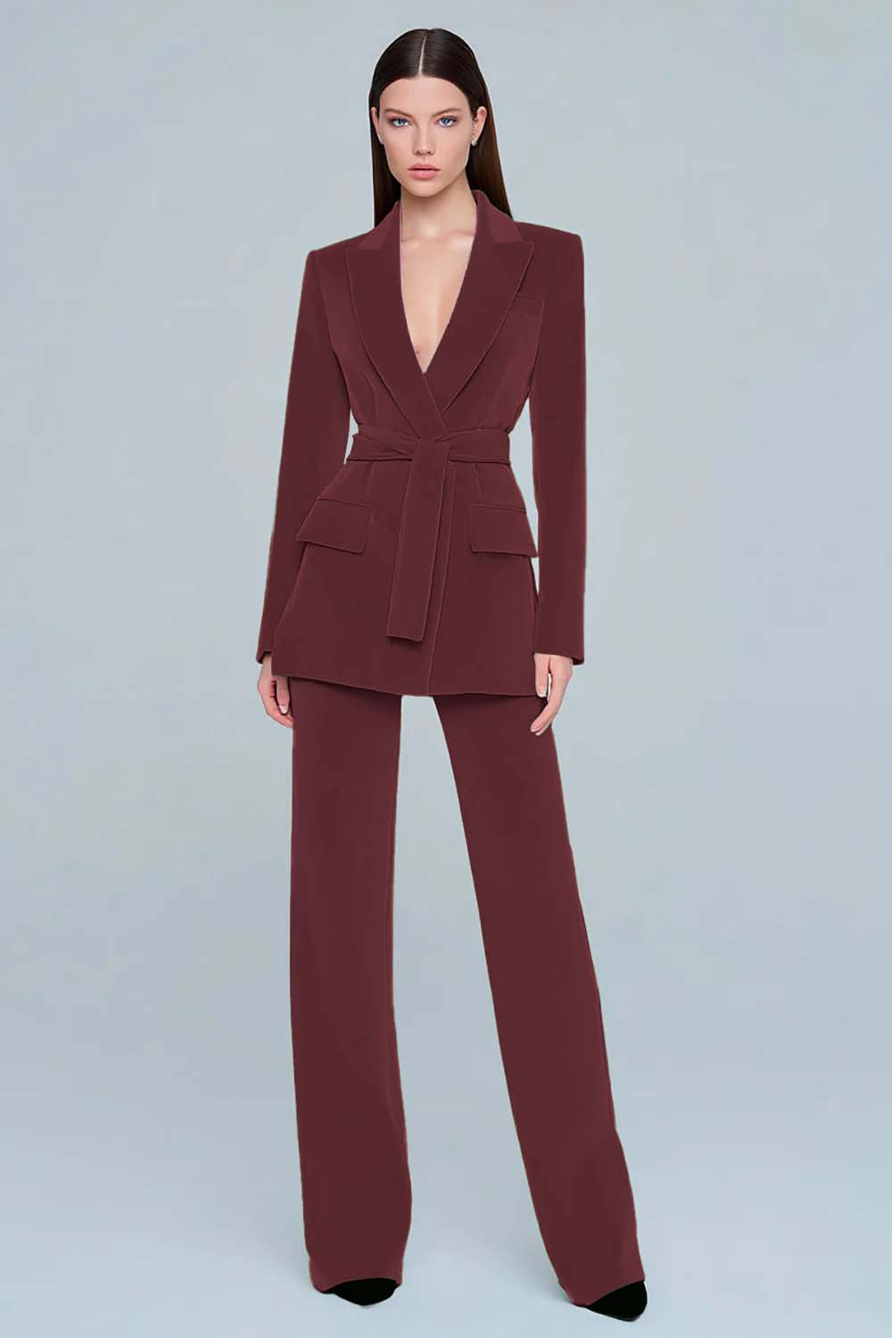 Dark Green Velvet 2 Piece Peak Lapel Long Sleeves Prom Suits with Sash