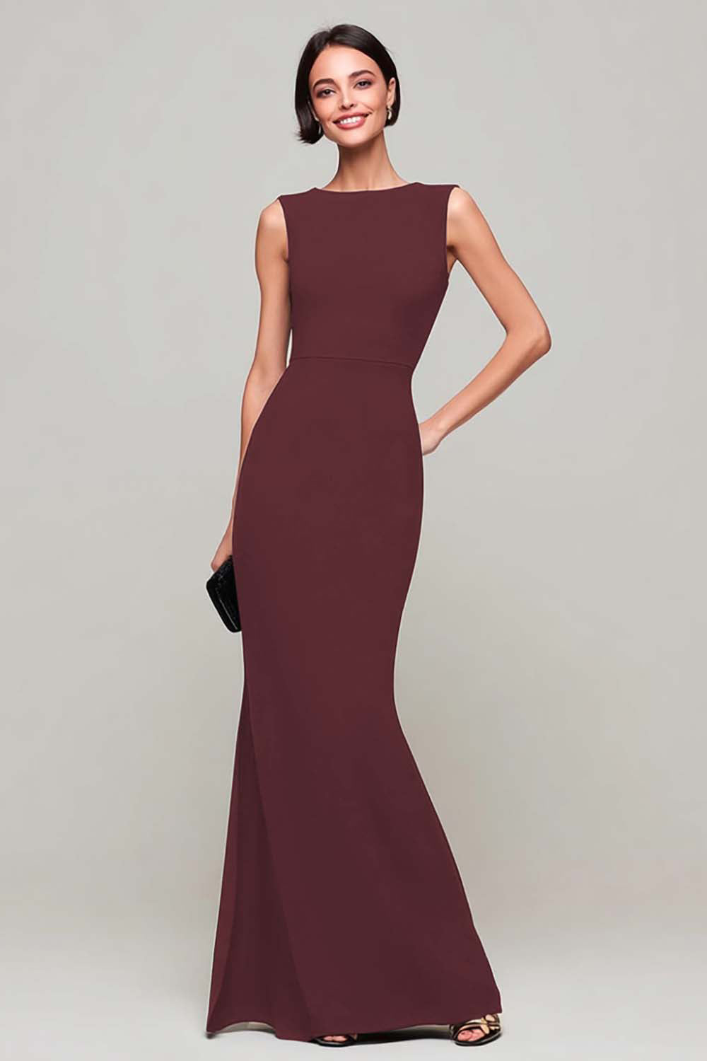 Simple Black Boat Neck Mermaid Long Formal Dress
