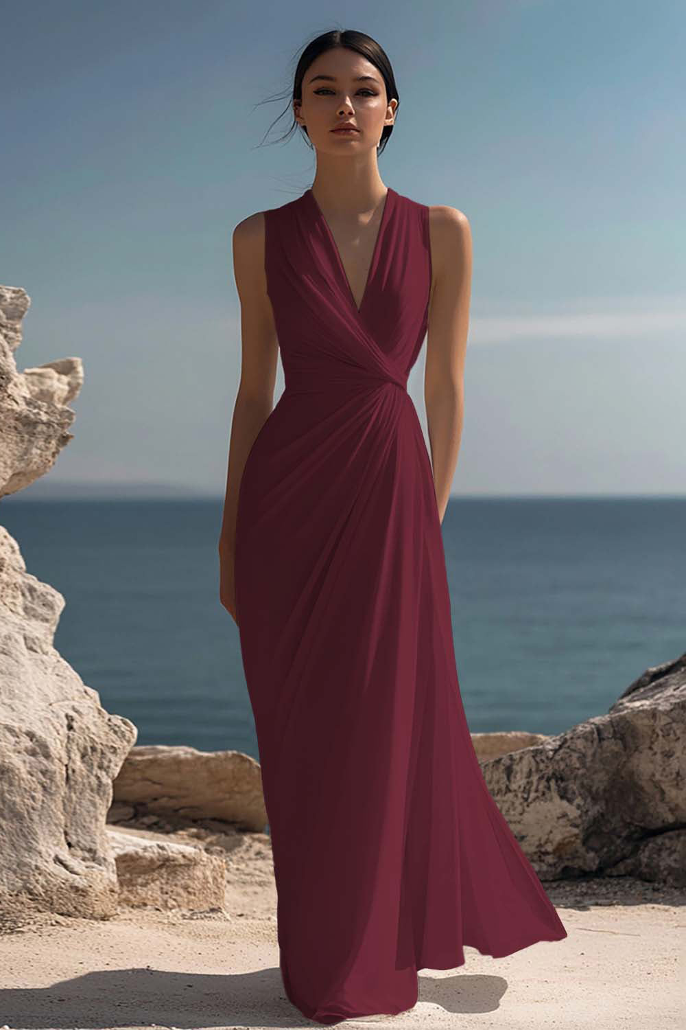 White Chiffon Sheath Sleeveless Long Rehearsal Dinner Dress