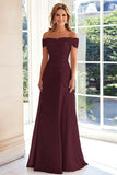 Taupe Off the Shoulder Chiffon Sheath Long Mother of the Bride Dress with Lace