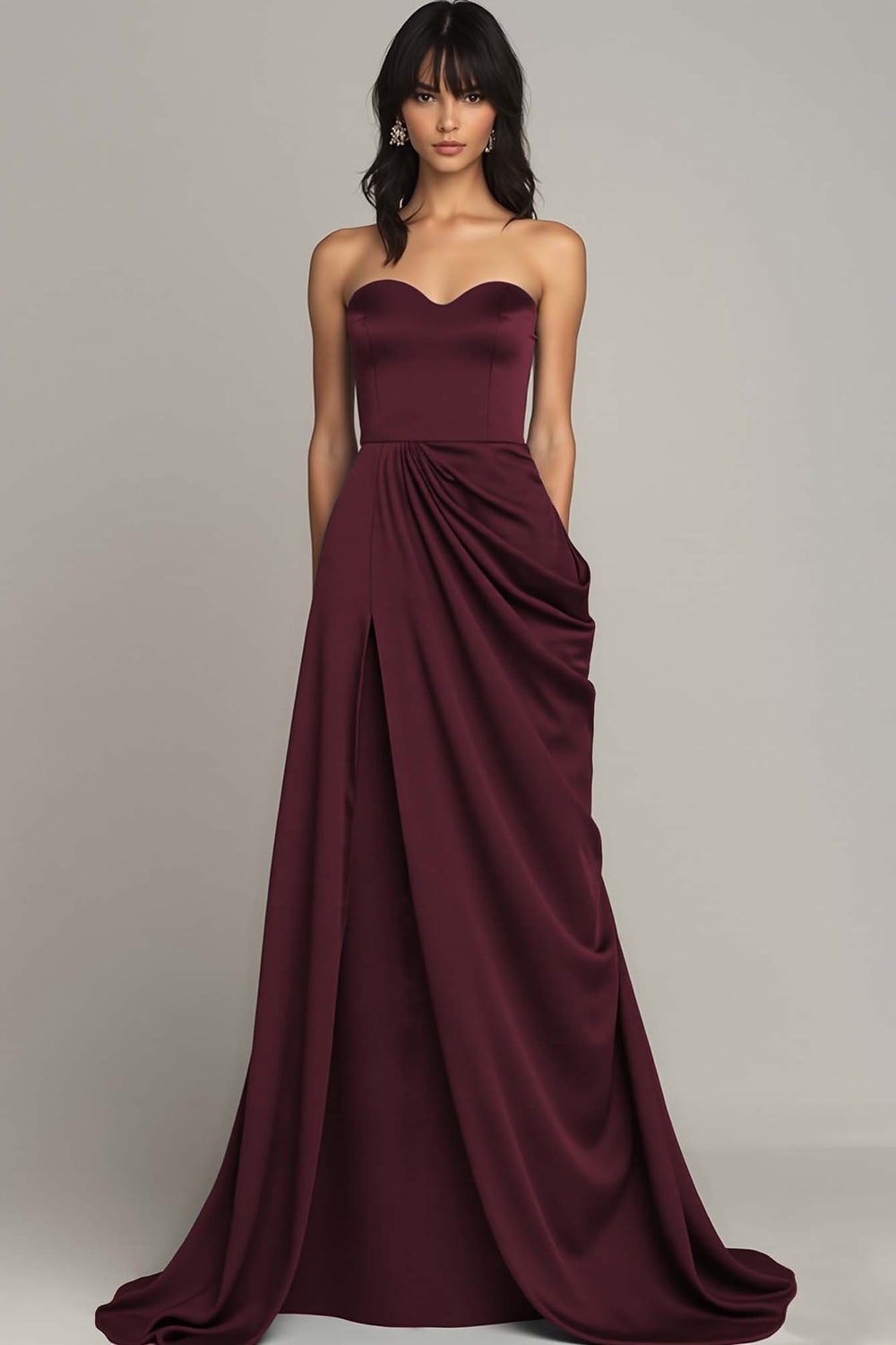 Zapakasa Women Black Satin Long Formal Dress with Slit Sweetheart A Line Ruched Evening Dress Zapakasa Women Black Satin Long Formal Dress with Slit Sweetheart A Line Ruched Evening Dress