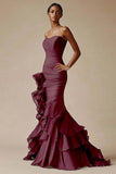 Sweetheart Mermaid Tiered Long Black Tie Dress with Ruffles