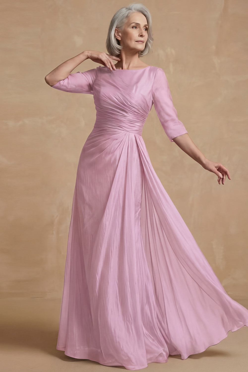 Dusty Sage Bateau Neck A Line Long Mother of the Bride Dress with Sleeves