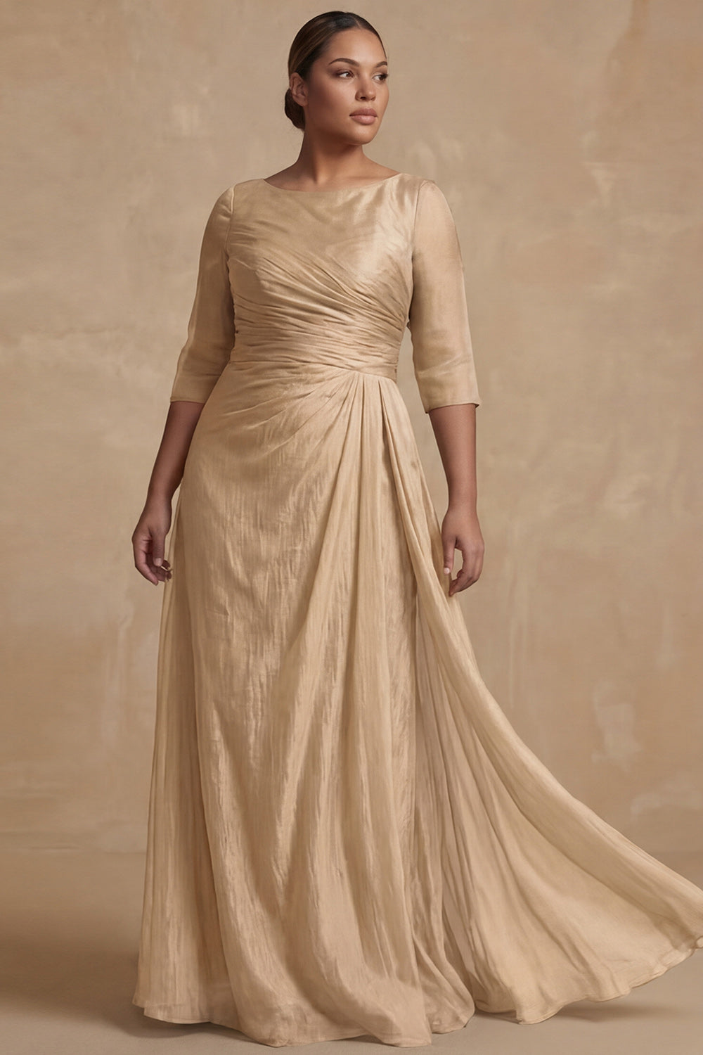 Dusty Sage Bateau Neck A Line Long Mother of the Bride Dress with Sleeves