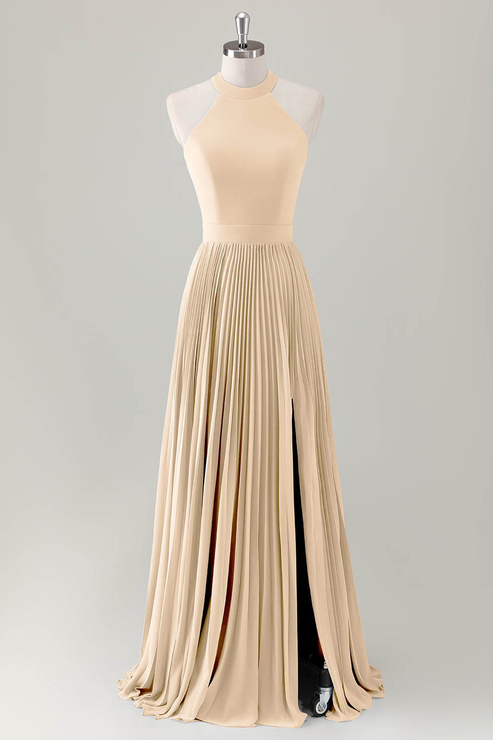 Dark Green A-Line Halter Long Bridesmaid Dress with Slit