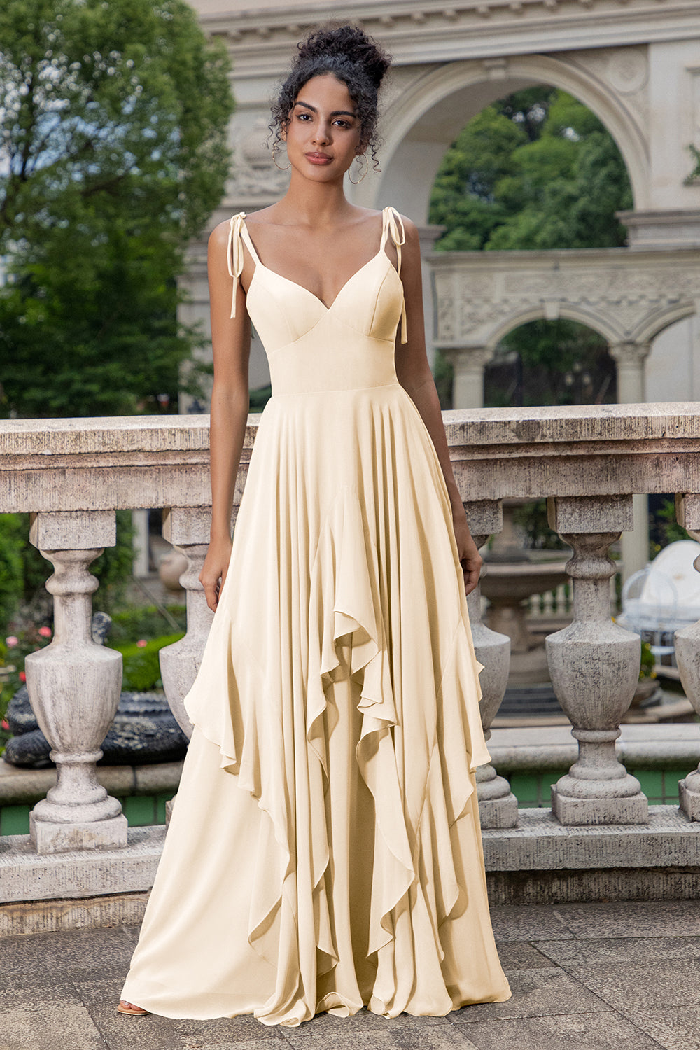 Zapakasa Women Matcha Chiffon Bridesmaid Dress with Ruffles A Line Spaghetti Straps Wedding Party Dress Zapakasa Women Matcha Chiffon Bridesmaid Dress with Ruffles A Line Spaghetti Straps Wedding Party Dress