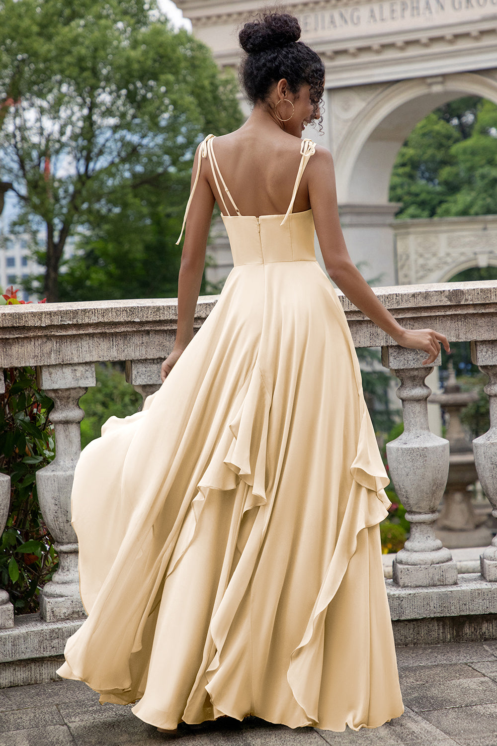 Zapakasa Women Matcha Chiffon Bridesmaid Dress with Ruffles A Line Spaghetti Straps Wedding Party Dress Zapakasa Women Matcha Chiffon Bridesmaid Dress with Ruffles A Line Spaghetti Straps Wedding Party Dress