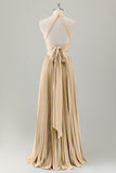 Dark Green A-Line Halter Long Bridesmaid Dress with Slit
