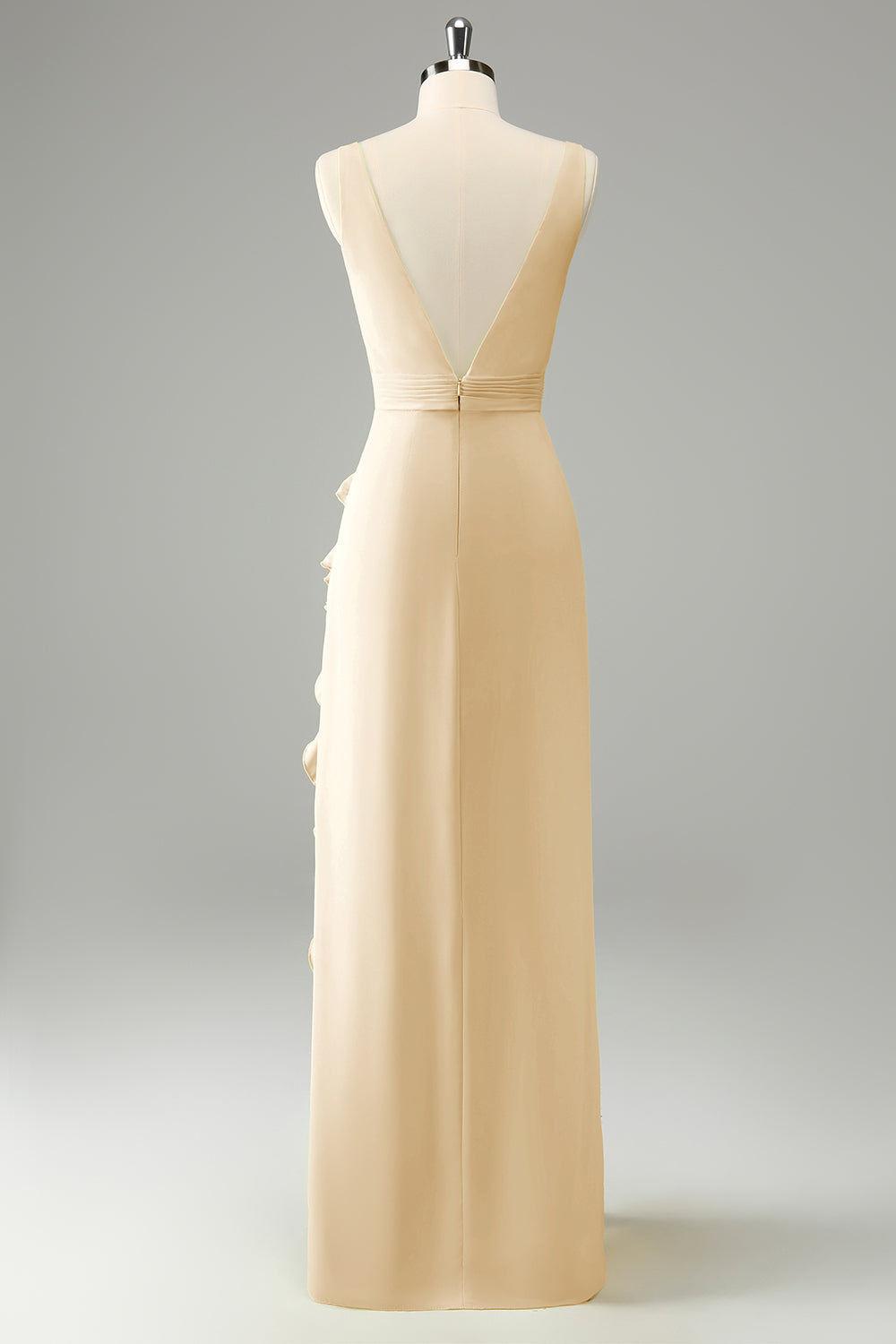 Zapakasa Women Lime Deep V Neck Ruffles Wedding Guest Dress with Slit Sheath Bridesmaid Dress