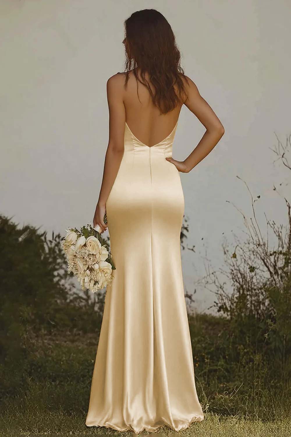 ZAPAKASA Women Sheath Dusty Sage Satin Bridesmaid Dress Halter Backless Long Wedding Guest Dress ZAPAKASA Women Sheath Dusty Sage Satin Bridesmaid Dress Halter Backless Long Wedding Guest Dress