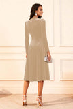 Dark Green A Line Velvet Midi Glitter Holiday Party Dress with Sleeves