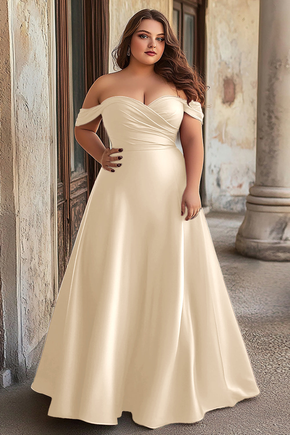 Dusty Blue Off the Shoulder Satin A Line Long Prom Dress