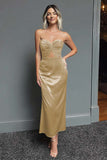 Dark Green Sweetheart Sheath Satin Long Formal Dress