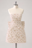 Sage Green Floral Strapless A Line Short Homecoming Dress with Bow