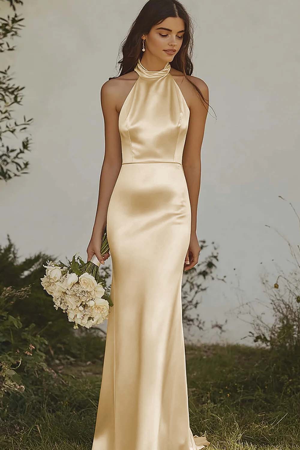 ZAPAKASA Women Sheath Dusty Sage Satin Bridesmaid Dress Halter Backless Long Wedding Guest Dress ZAPAKASA Women Sheath Dusty Sage Satin Bridesmaid Dress Halter Backless Long Wedding Guest Dress