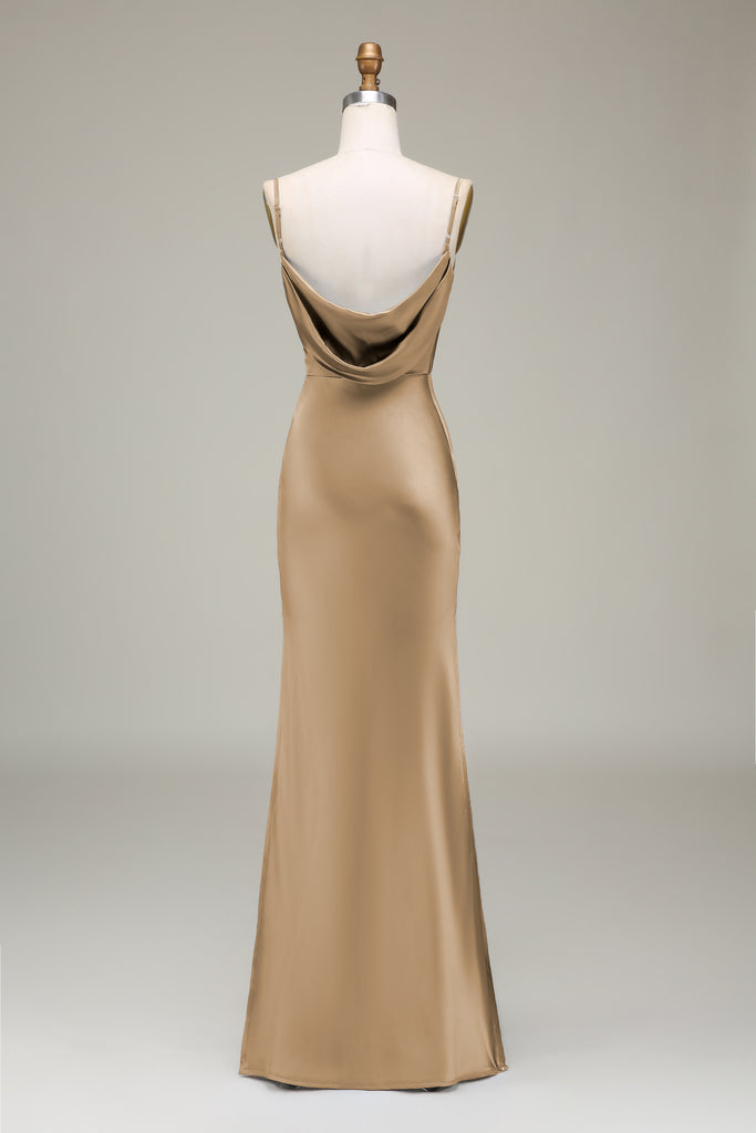 Burgundy Bridesmaid Dresses Spaghetti Straps V-Neck Sheath Stretch Satin Bridesmaid Dress With Split
