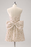 Sage Green Floral Strapless A Line Short Homecoming Dress with Bow