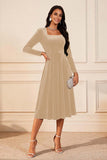 Dark Green A Line Velvet Midi Glitter Holiday Party Dress with Sleeves