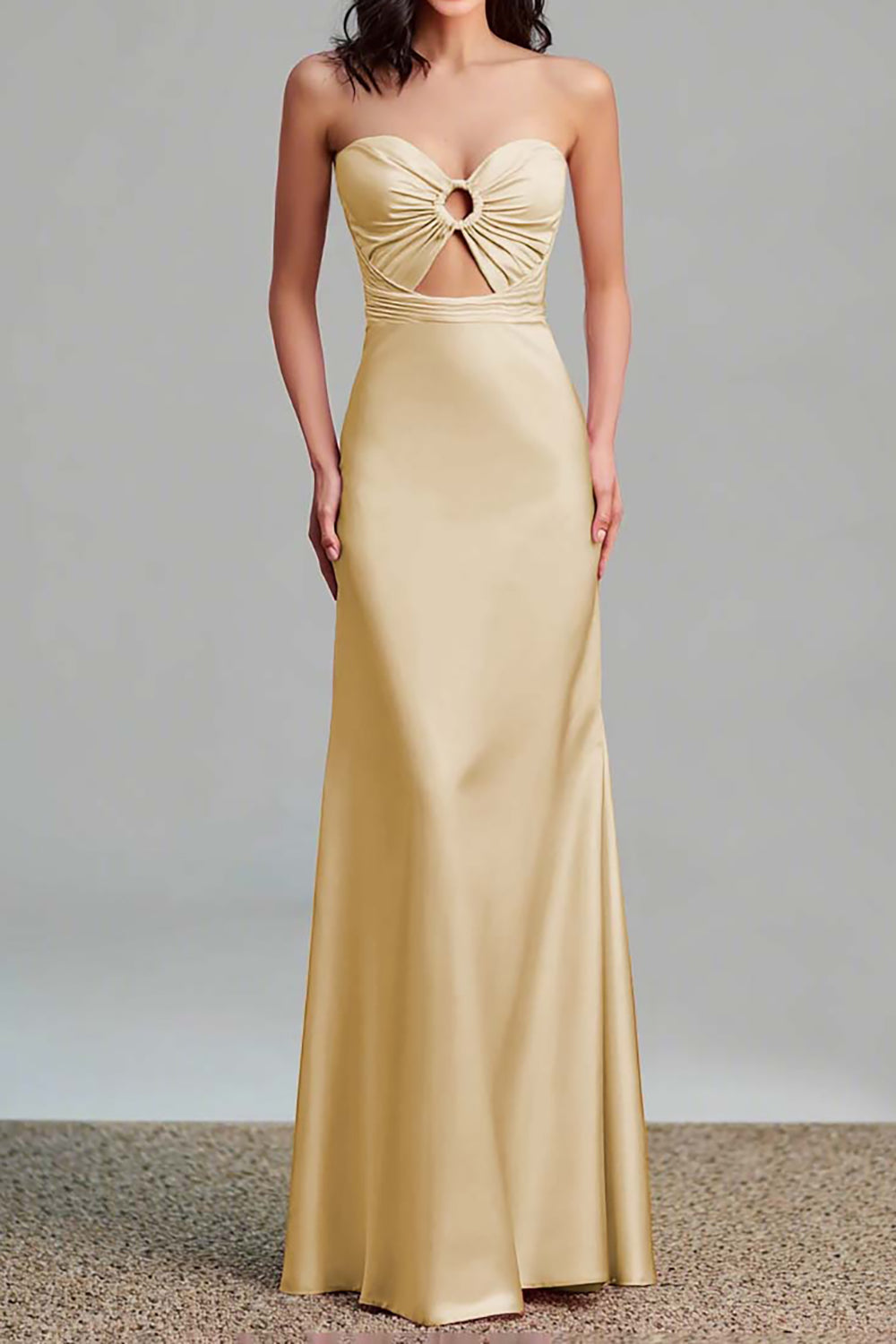 Pink Strapless Keyhole Long Satin Bridesmaid Dress