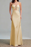 Pink Strapless Keyhole Long Satin Bridesmaid Dress