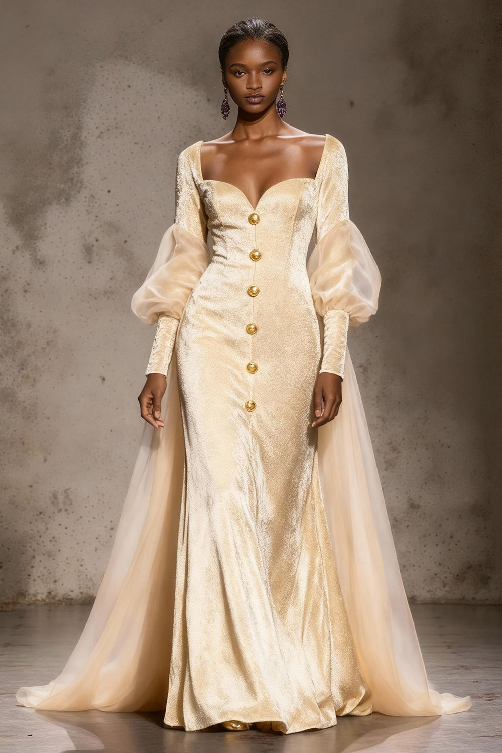 Burgundy Velvet Long Sleeves Formal Dress with Cape