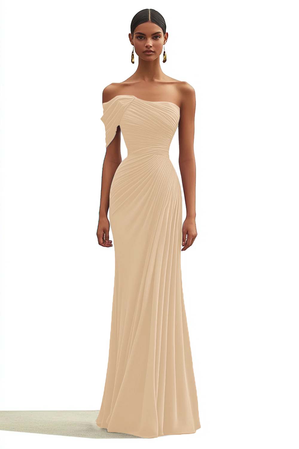 Mermaid Dusty Sage One Shoulder Long Formal Dress with Pleated