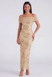 Off the Shoulder Blue Floral Maxi Mermaid Beach Wedding Guest Dress with Back Slit