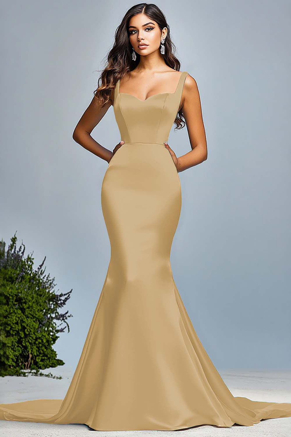 Corset Dark Green Satin Spaghetti Straps Mermaid Long Prom Dress