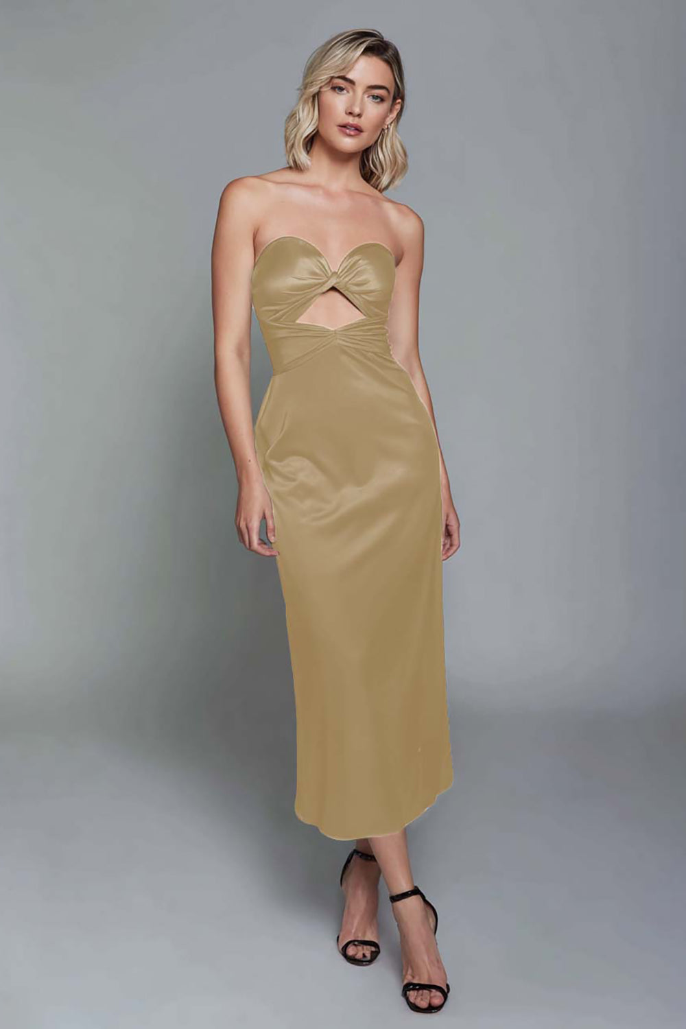 Dusty Blue Sweetheart Sheath Cut Out Satin Ankle Length Formal Dress