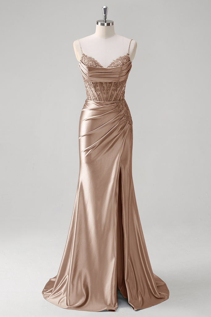 Breanna | Sheath Spaghetti Straps Corset Back Prom Dress With Split main image 1