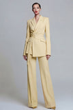Yellow 2 Piece Notched Lapel Slim Fit Wide Leg Prom Suits with Sash