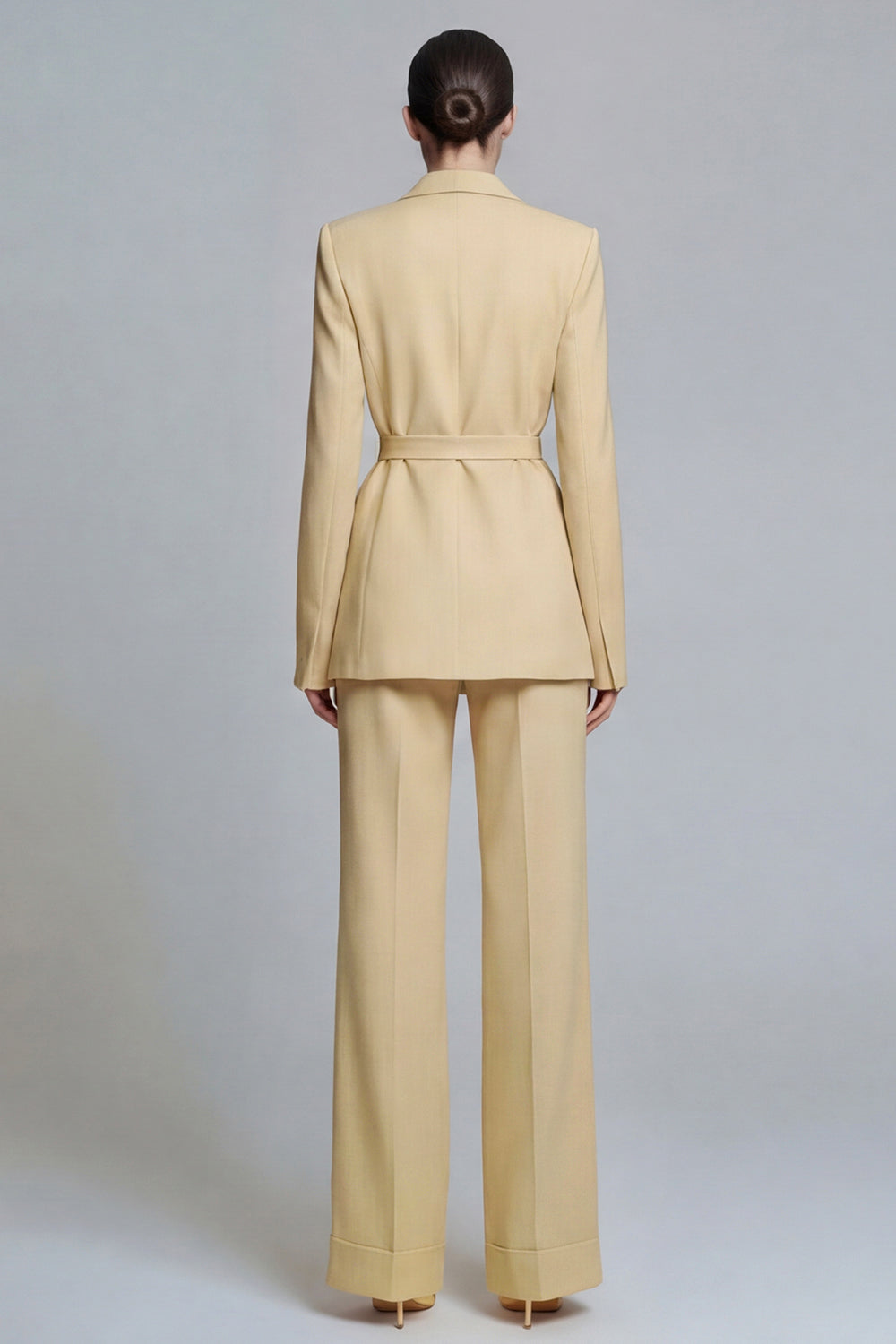 Yellow 2 Piece Notched Lapel Slim Fit Wide Leg Prom Suits with Sash