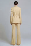 Yellow 2 Piece Notched Lapel Slim Fit Wide Leg Prom Suits with Sash