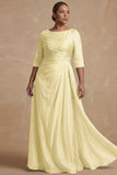 Dusty Sage Bateau Neck A Line Long Mother of the Bride Dress with Sleeves