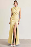 Sky Blue Sheath Sleeveless Long Formal Dress with Slit