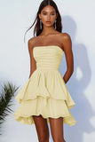 Sky Blue Chiffon Square Neck Short Graduation Dress with Ruffles