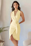 Sky Blue Satin Bodycon V-Neck Sleeveless Short Work Blazer Dress