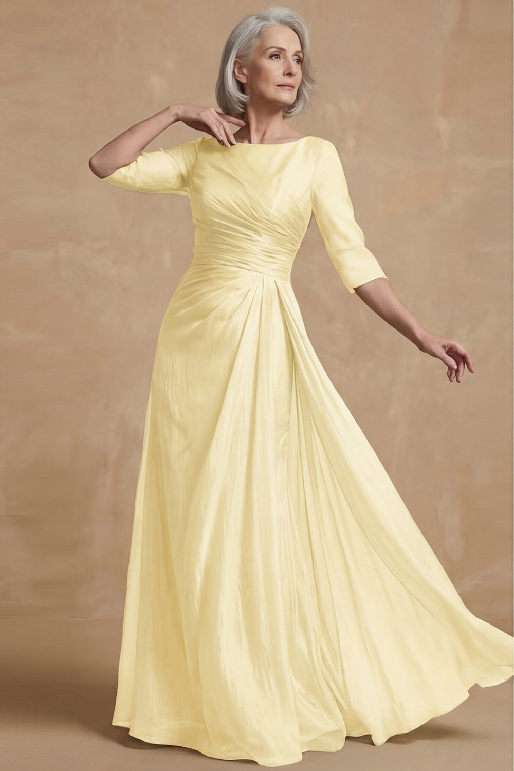 Dusty Sage Bateau Neck A Line Long Mother of the Bride Dress with Sleeves