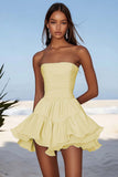 Sky Blue Strapless Chiffon Short Graduation Dress with Ruffles